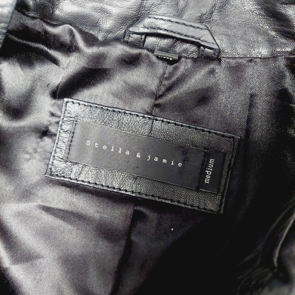 Stella & Jamie Genuine Leather Black Studded Side Zip Fringe Moto Jacket P3275 - Picture 5 of 7